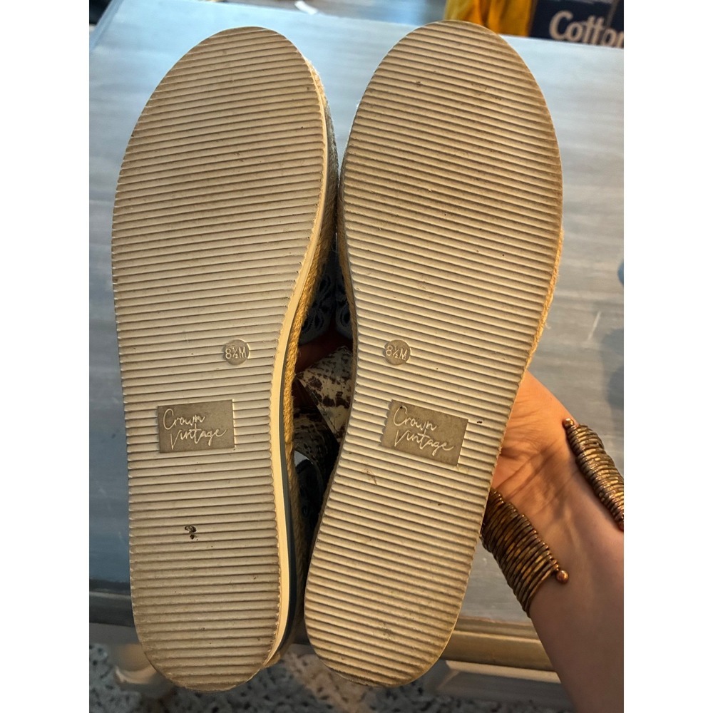 Crown Vintage Blue Suede Floral Embroidered Espadrille Ankle Strap Flats 8.5 - Picture 10 of 11